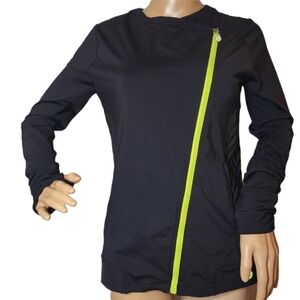 Trina Turk black asymmetrical zip mixed media active jacket. Size small.